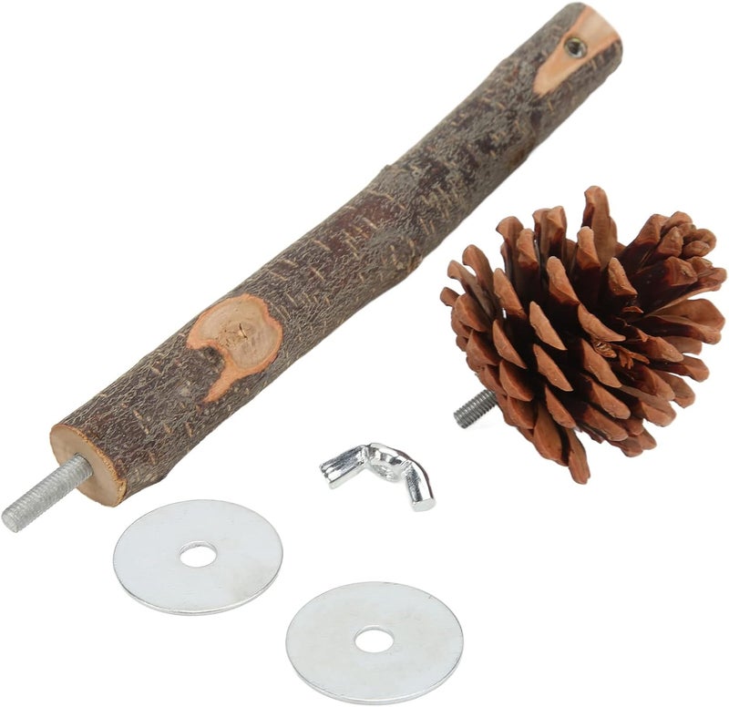 Zerodise180a6xmif 12 Inch Wooden Bird Perch Decorated with Pine Cones for Parrots Cockatoos - Image 1