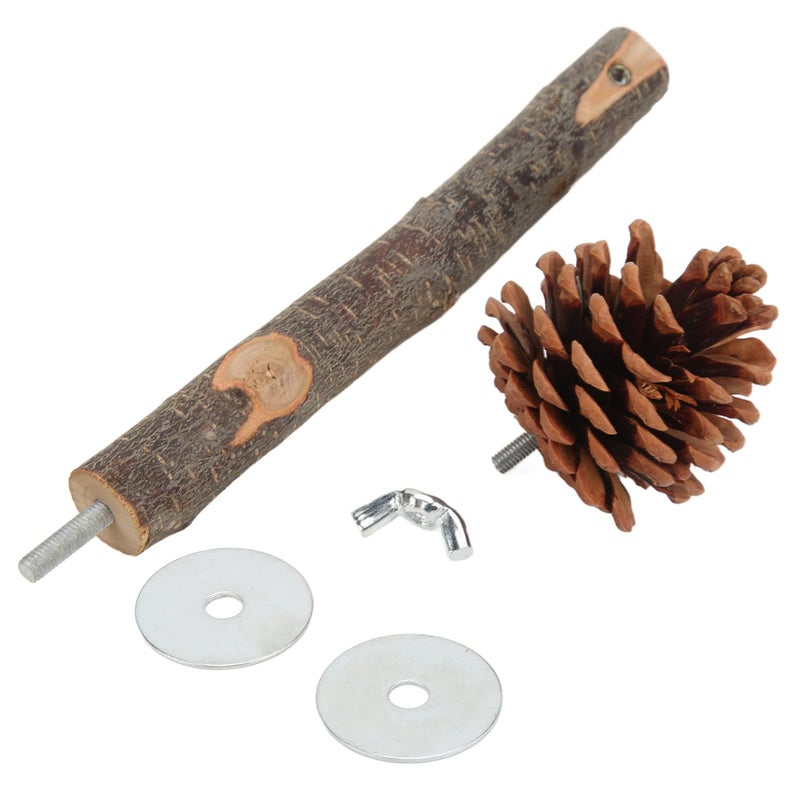 Zerodise180a6xmif 12 Inch Wooden Bird Perch Decorated with Pine Cones for Parrots Cockatoos - Image 2