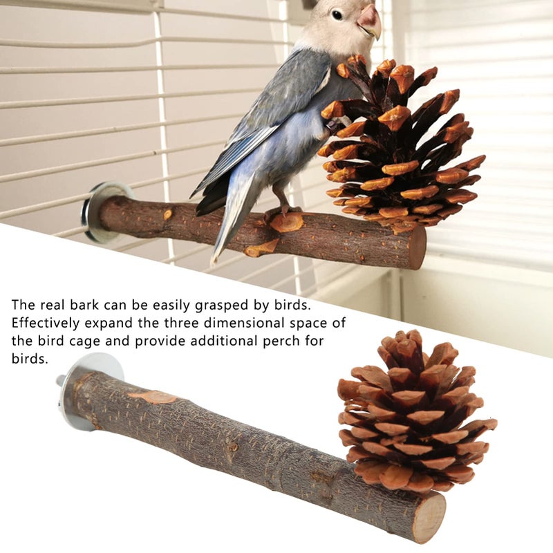 Zerodise180a6xmif 12 Inch Wooden Bird Perch Decorated with Pine Cones for Parrots Cockatoos - Image 3
