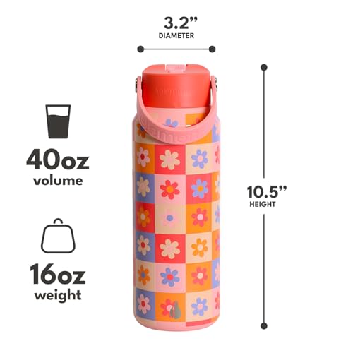 Elemental 40oz Insulated Water Bottle with Straw 100 LeakProof Stainless Steel Core Water Bottles for Travel Sports and Gym Double Wall Insulation BPA Free Checkered Flower - Image 3