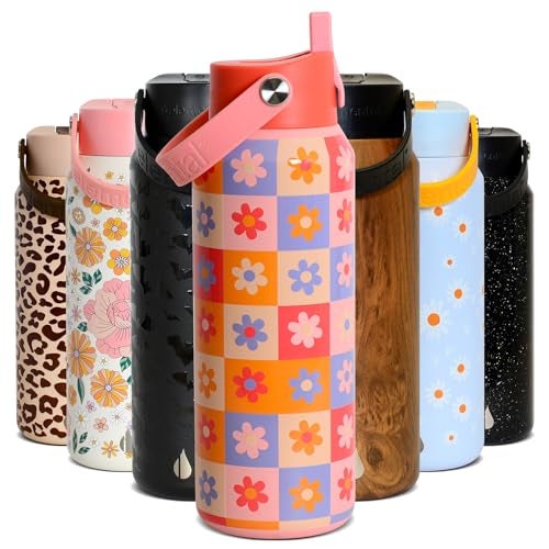 Elemental 40oz Insulated Water Bottle with Straw 100 LeakProof Stainless Steel Core Water Bottles for Travel Sports and Gym Double Wall Insulation BPA Free Checkered Flower - Image 1