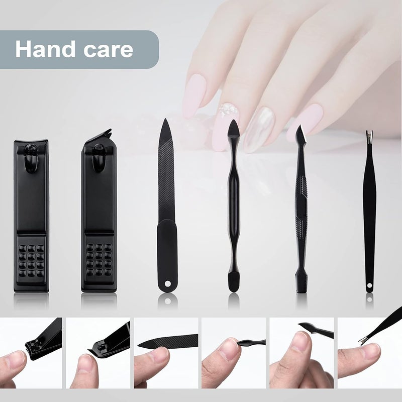 MUSVUZA Essentials 12in1 Manicure Set Stainless Steel Nail Clippers Grooming Kit with Acne Needle Blackhead Tool and Leather Travel Case Yellow Perfect for Facial Nail and Pedicure Care - Image 3