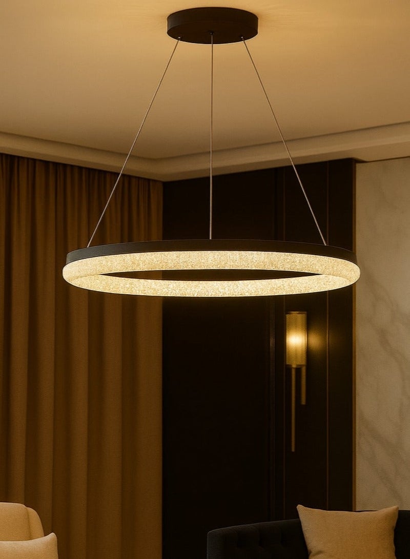 AL THURAYAT Modern and elegant LED chandelier with  design. The chandelier LED 50 cm is made of black ring with crystal edges that hang from thin wires to give the place a magical light. - Image 1