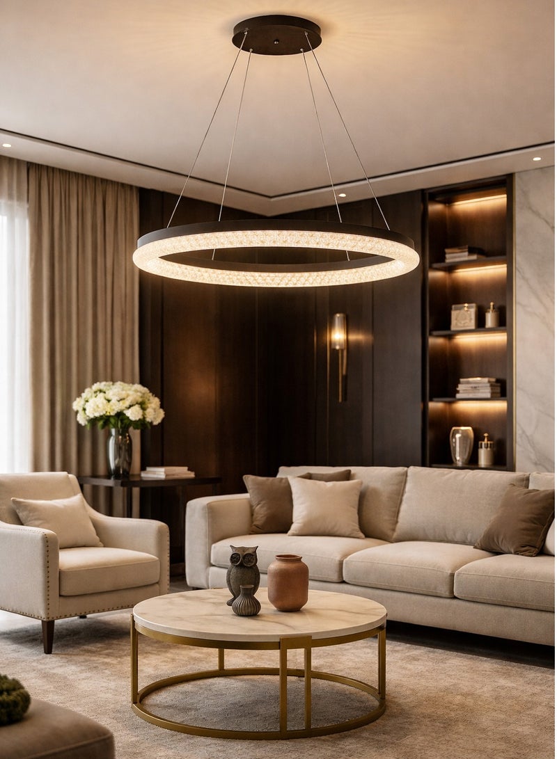 الثريات ثريا LED مودرن 50 سم بتصميم حلقة سوداء كريستال فاخر – نجفة سقف عصرية لغرفة المعيشة والطعام بإضاءة راقية موفرة للطاقة - Image 4