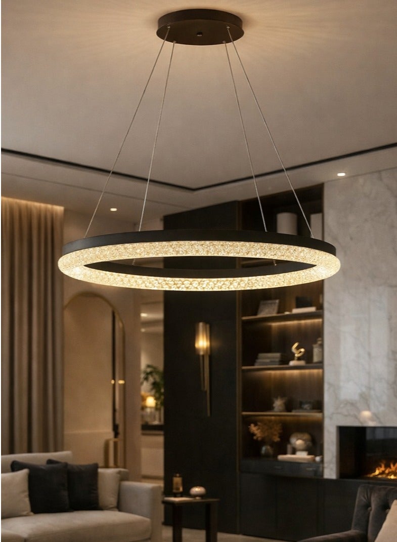 الثريات ثريا LED مودرن 50 سم مع ريموت كنترول – نجفة سقف دائرية بتصميم حلقة سوداء وكريستال فاخر، إضاءة 3 ألوان قابلة للتغيير، عصرية لغرفة المعيشة والطعام - Image 5