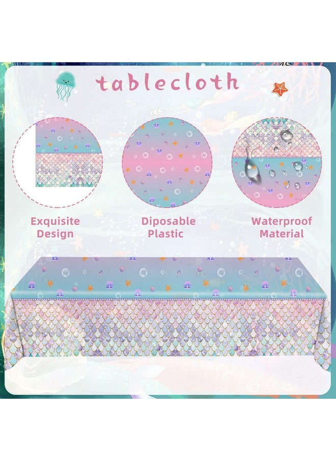 Bluegogo 121Pcs Mermaid Birthday Party Supplies Decorations Mermaid Tableware Set Include Mermaid Plates And Napkins Party Supplies Tablecloths Cups Forks Serves 24 For Girls Baby Shower Ocean Party Supplies  - Image 4