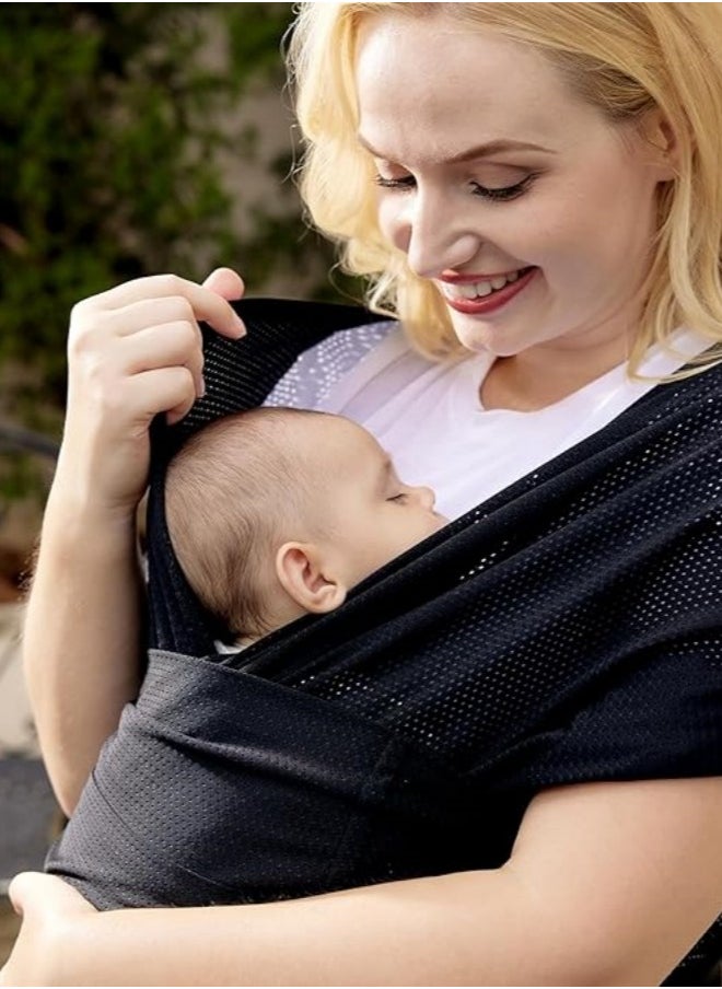 Mmmon - Baby Wrap Carrier,Easy to Wear Infant Carrier Slings,Lightweight Hands Free Baby Sling,Adjustable Baby Carriers for Newborn to Toddler 8-35 lbs(Black) - Image 1