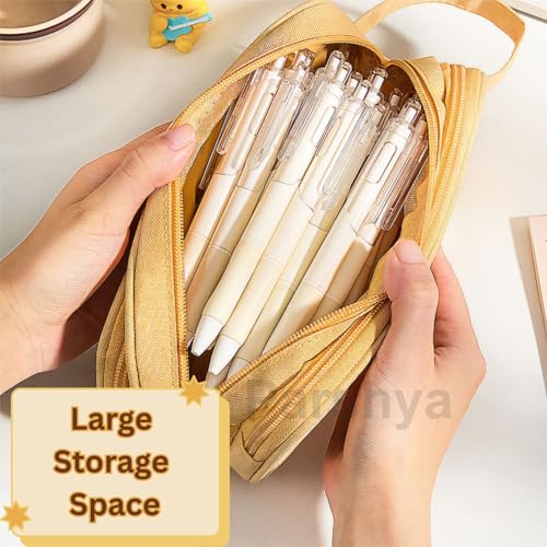 Parshya Canvas Large Capacity Transparent Cartoon Print Pencil Case 3 Layer Cute Aesthetic Pencil Case for Girls Multifunctional Stationery Organizer for School Office (Keychain Not Included) - Image 4