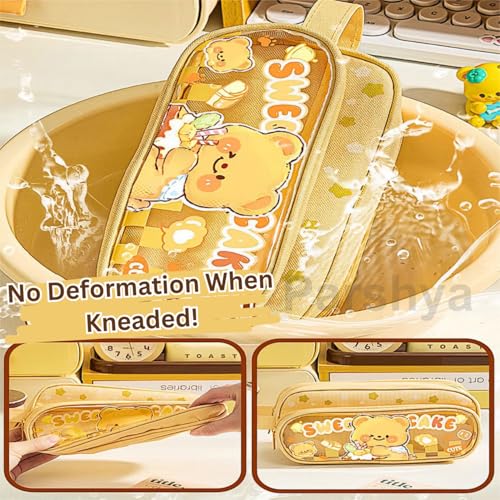 Parshya Canvas Large Capacity Transparent Cartoon Print Pencil Case 3 Layer Cute Aesthetic Pencil Case for Girls Multifunctional Stationery Organizer for School Office (Keychain Not Included) - Image 5