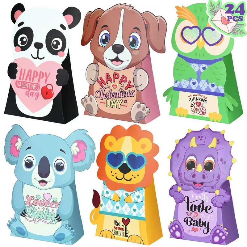 Nimbbex 24pcs Valentines Bags for Kids Class, 3D Shape Foldable Small Valentines Gift Bags, 8" X 4" X 2" Mini Valentines Bags For Classroom Exchanges, Birthday Parties - Image 1