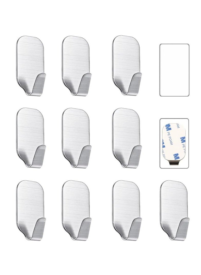 10 Pack Adhesive Hook Heavy Duty Wall Hooks Waterproof Stainless Steel Towel Hooks Bathroom Coat Hook Self-Adhesive Wall Mounted Hook for Bathroom Kitchen  - Image 1