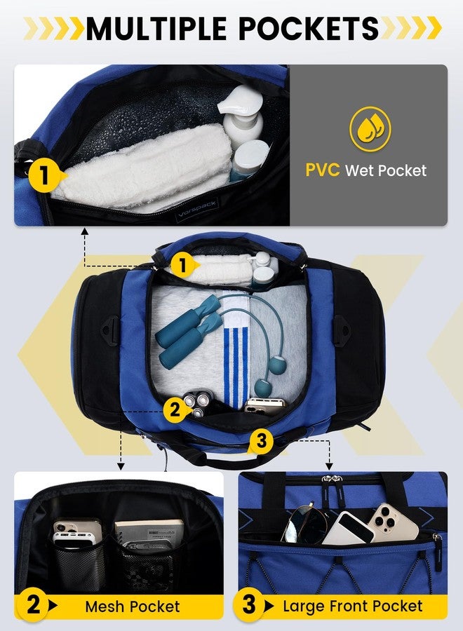 Vorspack Gym Bag for Men - 21 Inches Duffle Bag for Travel Water-resistant Travel Bag with Shoe Compartment Wet Pocket Duffel Bag for Gym Sports Travel Weekender Overnight - Blue - Image 3