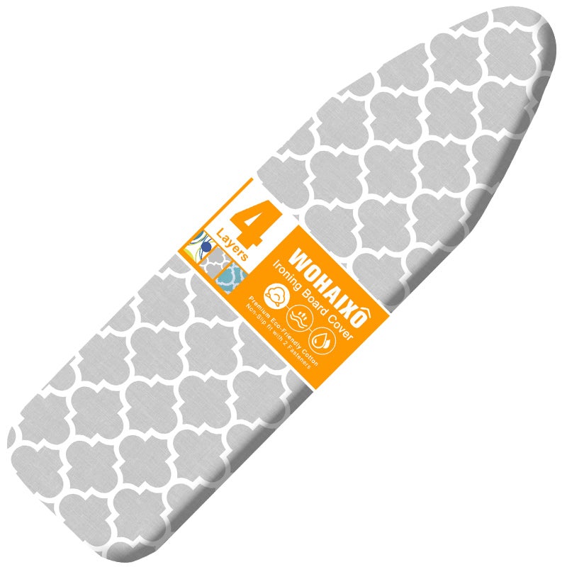 Ironing Board Cover and Pad Standard Size 15 x 54 Iron Board Replacement Cover 4 Layers Extra Thick Iron Board Cover Resist Scorching and Staining with Elastic Edge and 2 Fastener Straps
