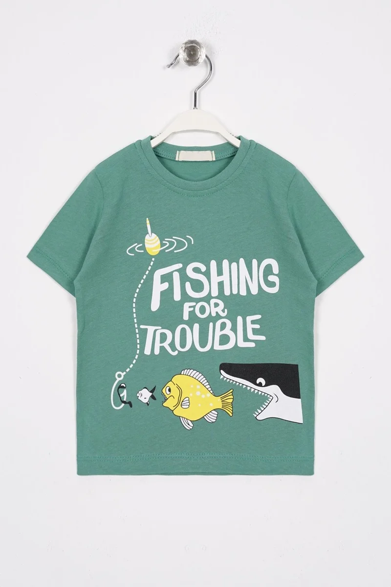 Zepkids Crew Neck Short Sleeve Born To Be Text Printed Short Sleeve Age Green Color Boy T-shirt