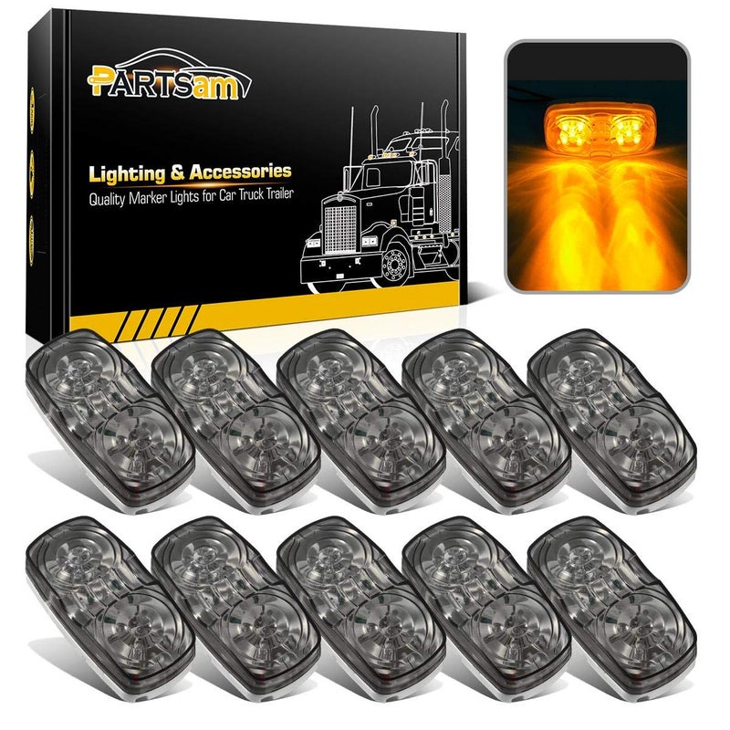 Partsam 10x 4 Double Bullseye Amber 10 LED Side Marker Lights, Smoke Lens Rectangular Rectangle Tiger Eye Clearance Light for Truck Trailer RV Camper Motorhome