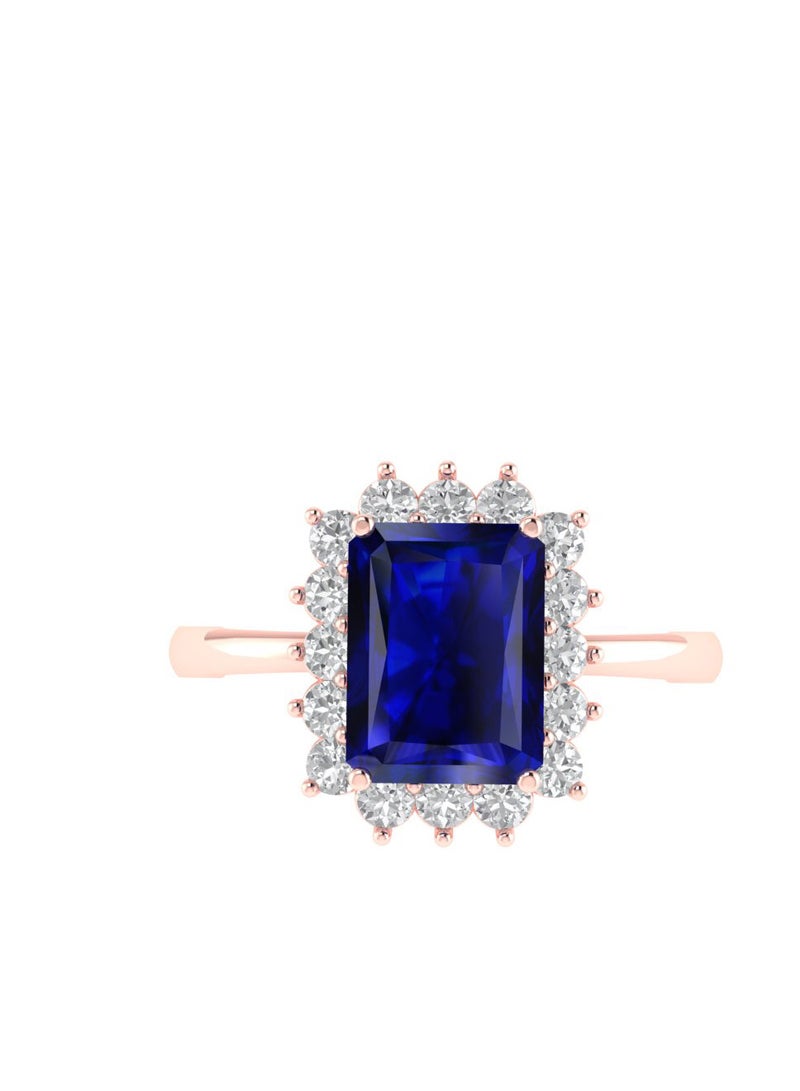 Capri Gold Diana Emerald-Cut Blue Sapphire and Sparkling Diamond Ring in 18K Rose Gold  - Image 1