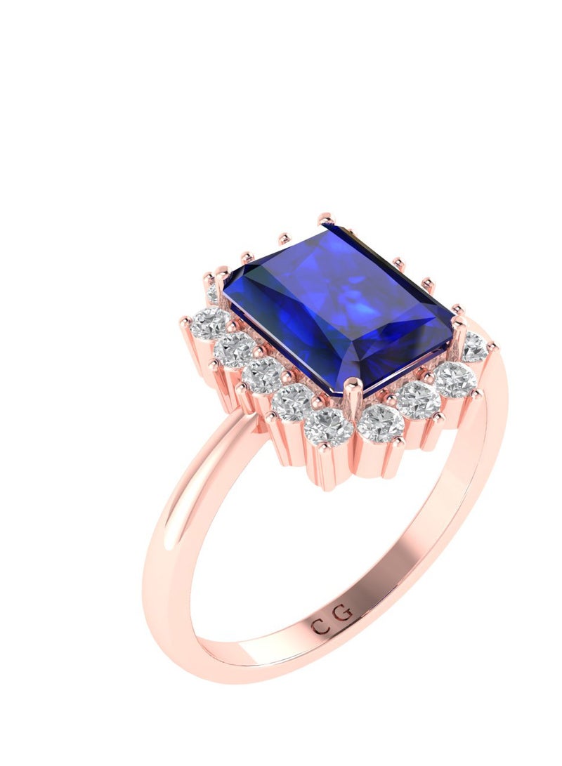 Capri Gold Diana Emerald-Cut Blue Sapphire and Sparkling Diamond Ring in 18K Rose Gold  - Image 2