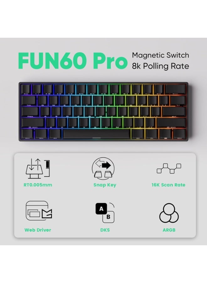 MONSGEEK Ultra-Precise Rapid Trigger: FUN60 Pro keyboard can achieve an ultra-accurate up to 0.005mm rapid trigger and the actuation distance can be adjusted in 0.005mm steps. Whether you’re typing or gaming, users can fine-tune to ensure the optimal trigger for faster response times and enhanced precision. It’s a must-have for competitive gaming - Image 4