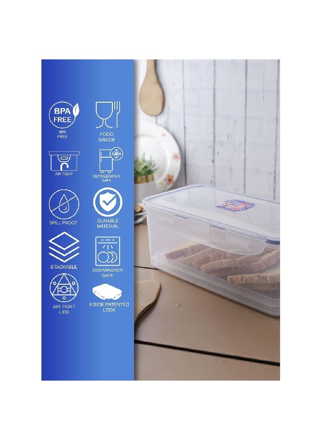 LOCK & LOCK BPA-Free Polypropylene Airtight Rectangular Food Container Clear and Blue 3.4 L HPL848  - Image 5