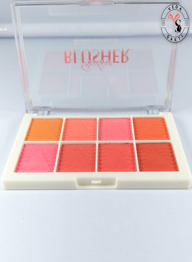 Bold Byte باليت أحمر خدود للوجه بثمانية ألوان | ملمس مخملي مطفي ولامع | بودرة أحمر خدود مقاومة للماء تدوم طويلاً، مثبتة بثلاث طبقات | مكياج وجه سهل الدمج وخفيف الوزن - Image 3