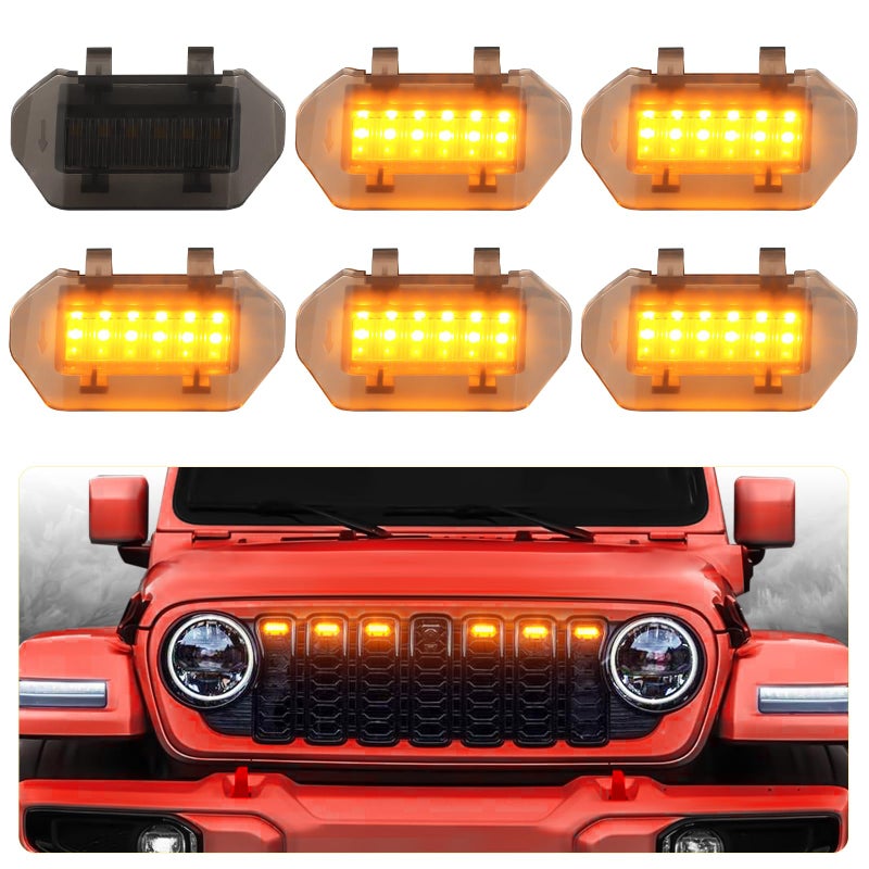 Led Grill Grille Lights for 2024 2025 2026 Jeep Wrangler JL Jlu Sport Front Grills Lights Accessories 6pcsSets Amber LEDs