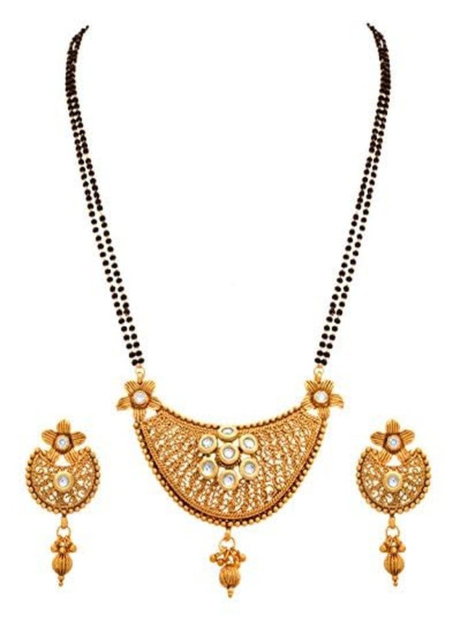 JFL - Traditional Ethnic One Gram Gold Plated Kundan Design Mangalsutra Set for Women (White),Valentine - Image 1