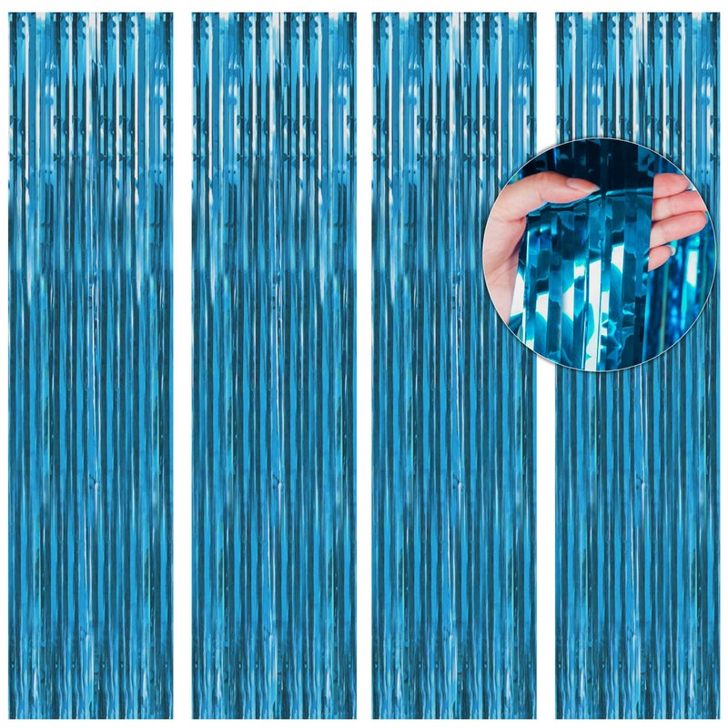 BTSD-home BTSDhome Aquamarine Foil Fringe Curtain Metallic Photo Booth Backdrop Tinsel Door Curtains for Wedding Birthday Bridal Shower Baby Shower Bachelorette Christmas Party Decorations4 Pack 8ft x 3ft