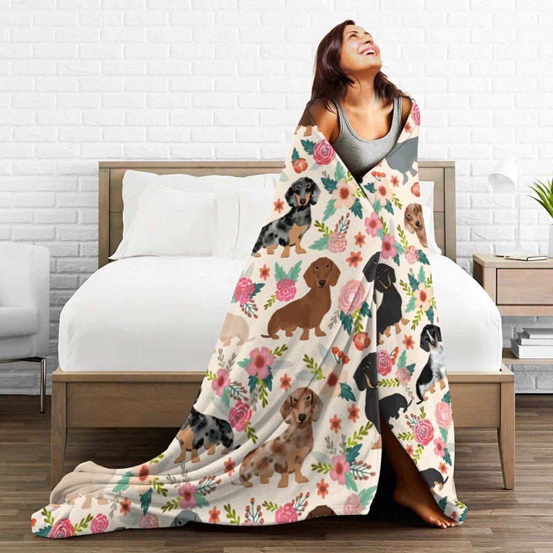 Majoug Cute Dachshund Pattern Sausage Pattern Throw Blanket Soft Lightweight Cozy Premium Flannel Warm Bed Blanket for Bedroom Living Couch All Seasons 60""X50"" - Image 5