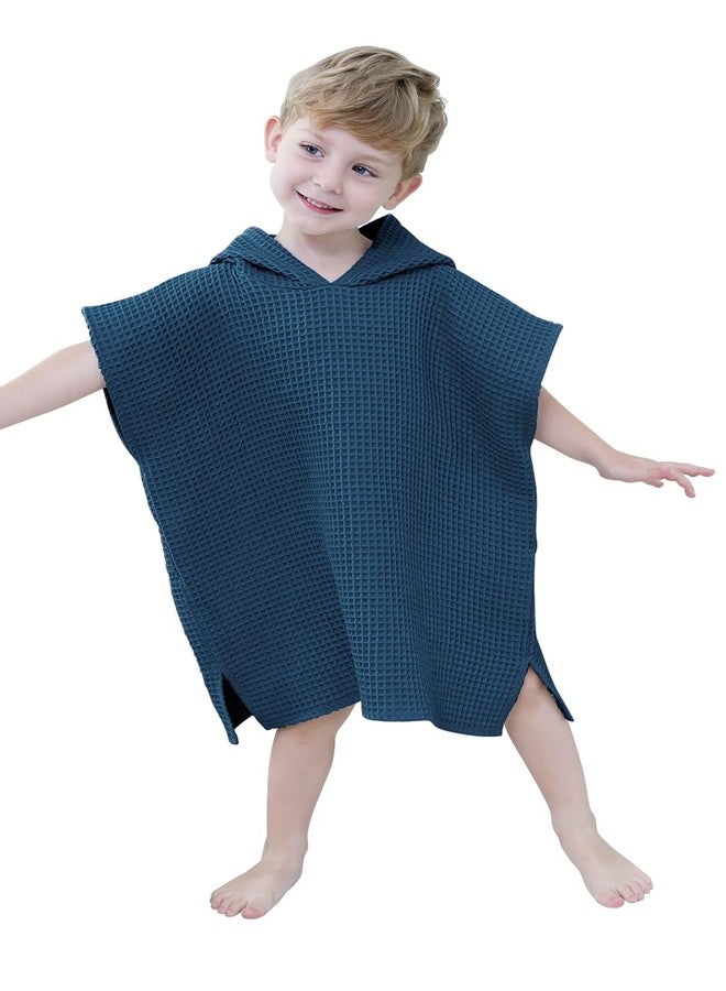 BANGSAUR Hooded Poncho Towel for Toddlers Babies Cotton Lightweight Cover-up Bath Beach Changing Towels, 2-5 Years,Navy Blue,23.6in - Image 1