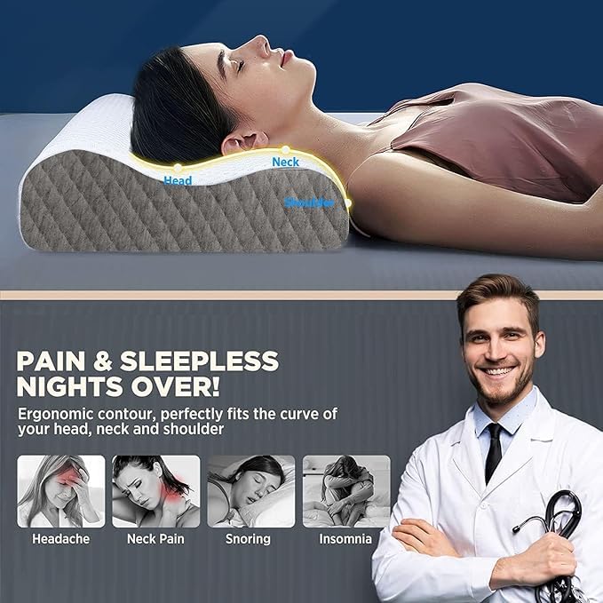 MASHUR FAB Orthopedic Memory Foam Cooling Gel Standard Size Neck & Back Support Sleeping Bed Pillow (Grey, sf-1) - Image 2