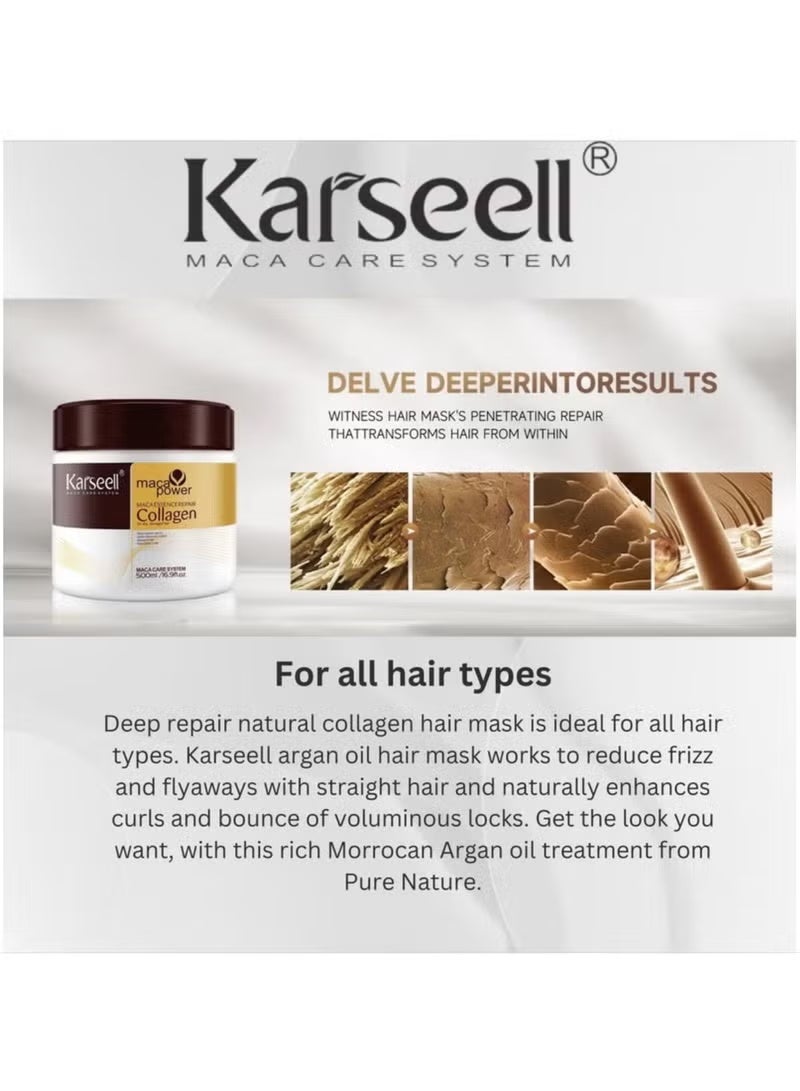 Karseell Collagen Hair Treatment Deep Repair Conditioning Argan Oil Collagen Hair Mask Essence for Dry Damaged Hair All Hair Types 500ml - Image 2