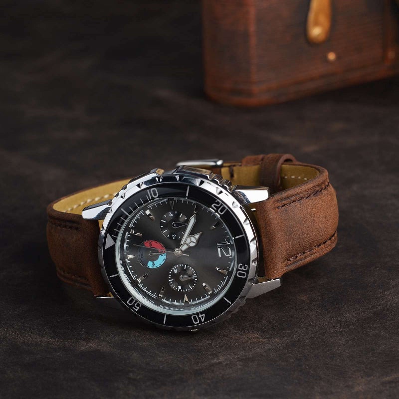 BISONSTRAP Vintage Watch Straps with Gold Buckle, Leather Replacement Band 22mm (Dark Brown) - Image 2