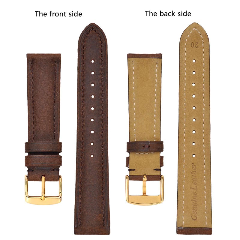 BISONSTRAP Vintage Watch Straps with Gold Buckle, Leather Replacement Band 22mm (Dark Brown) - Image 3