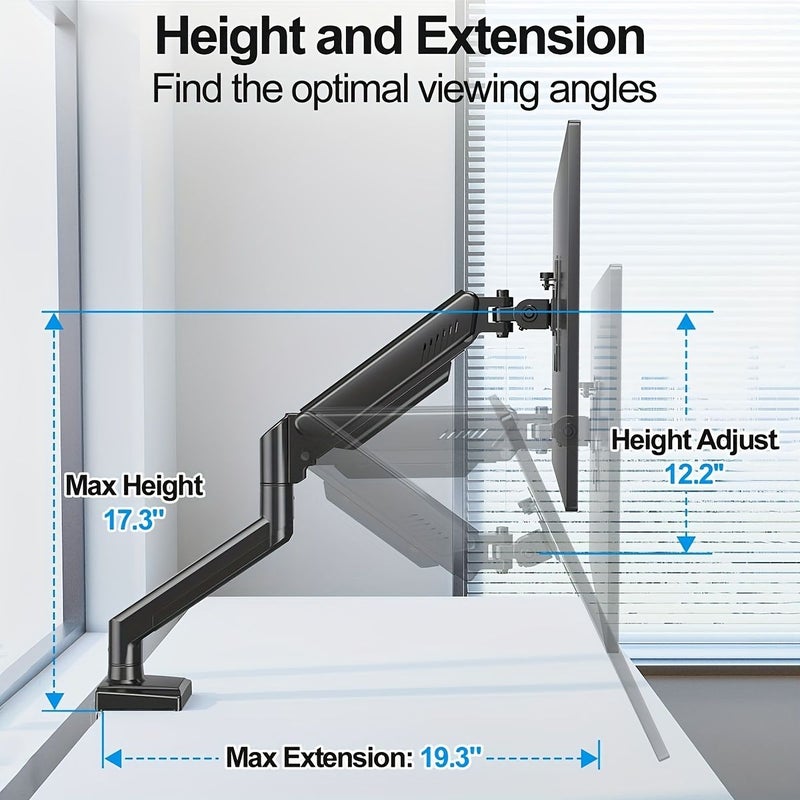 Adjustable Monitor Arm 13 32 Inch Black Single Gas Spring Stand with Full Motion Viewing Angle for Office Gaming Room Study and Cafe Max Load 19 84 LB VESA 8mm 10mm - Image 3