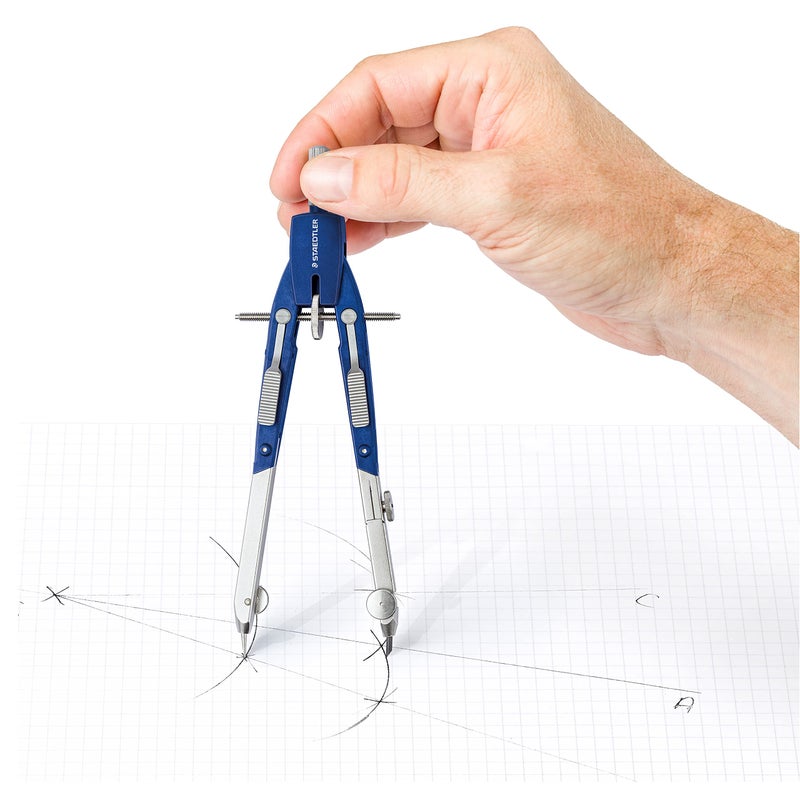 STAEDTLER Comfort Metal Quick Setting 6" Compass 2 Piece Set: Universal Adapter, Push-Button Mechanism & Extra Leads - Draws Circles up to 350mm - Image 3