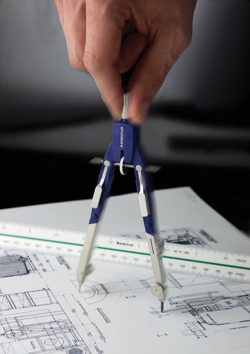 STAEDTLER Comfort Metal Quick Setting 6" Compass 2 Piece Set: Universal Adapter, Push-Button Mechanism & Extra Leads - Draws Circles up to 350mm - Image 2
