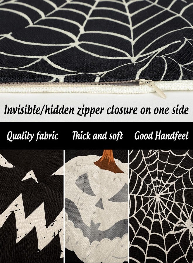 Whaline Happy Halloween Pillow Cover 20 x 20 Inch Pumpkin Spider Web Pillow Case Black Linen Throw Cushion Cover Cushion Cases for Home Office Halloween Sofa Bed Decoration, 4Pcs - Image 3