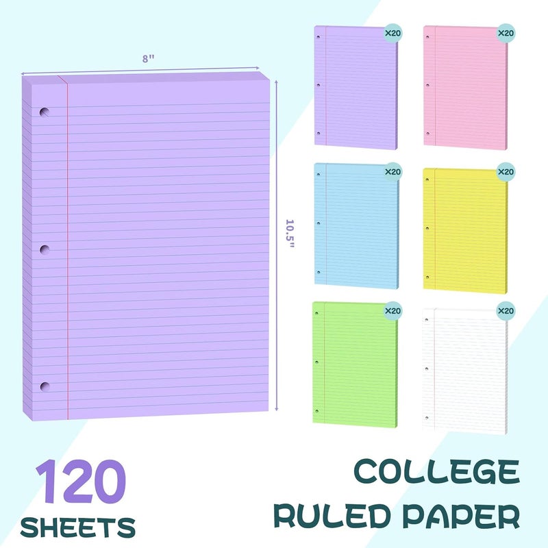 PINJINGPRO ورق من نوع Loose Leaf، مقاس 8 بوصة × 10.5 بوصة، ملون، 120 ورقة، مثقوب بثلاث ثقوب، مزود بخطوط تنظيمية، مناسب لدفاتر الملاحظات، ورق للملء، مناسب لمجلدات ذات ثلاث حلقات، مناسب لمستلزمات المنزل والمكتب والمدرسة. - Image 2