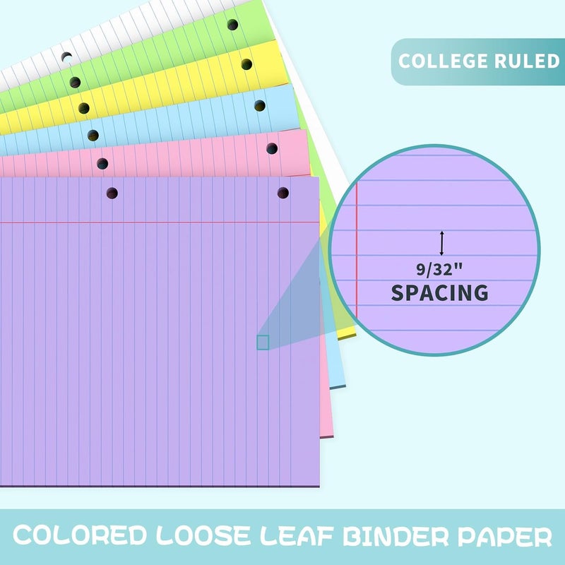 PINJINGPRO ورق من نوع Loose Leaf، مقاس 8 بوصة × 10.5 بوصة، ملون، 120 ورقة، مثقوب بثلاث ثقوب، مزود بخطوط تنظيمية، مناسب لدفاتر الملاحظات، ورق للملء، مناسب لمجلدات ذات ثلاث حلقات، مناسب لمستلزمات المنزل والمكتب والمدرسة. - Image 4