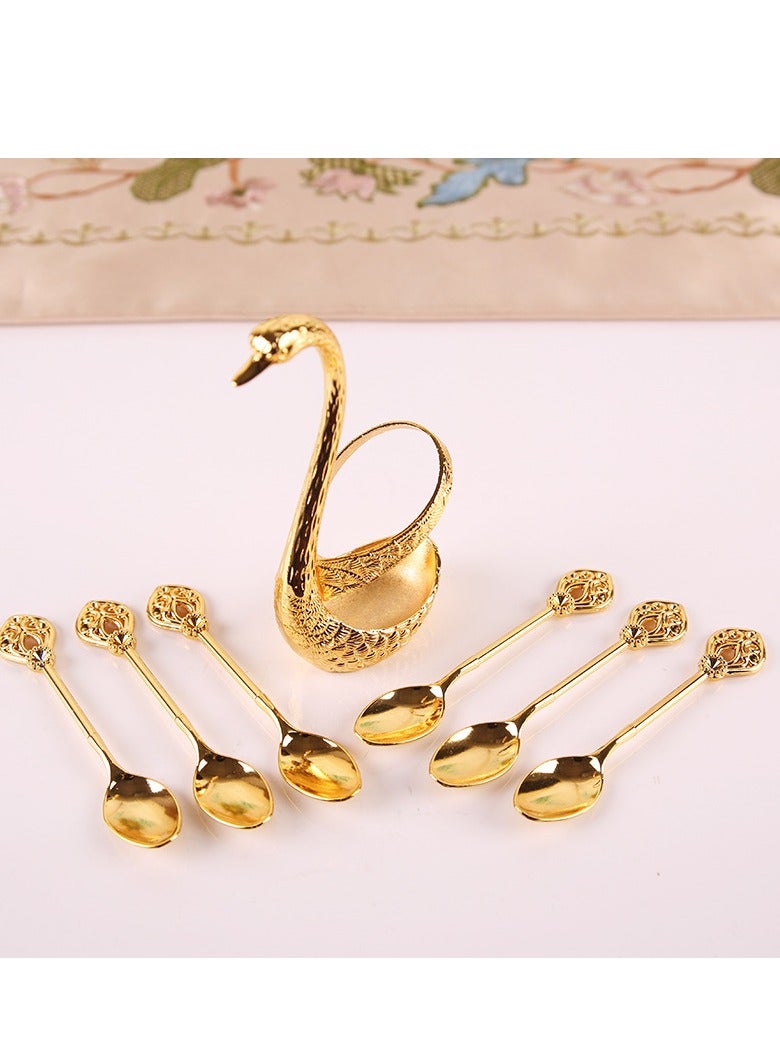 1 Set Stainless Steel Dinnerware Set,Swan Base Stand Spoons For Stirring Mixing Coffee, Fruit Desserts Table Tool - Image 3