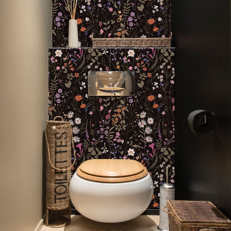 JiffDiff Wallpaper Self-Adhesive Blooming Vintage Colourful Flowers Wall Paper for Bedroom Living Room Cabinet, Peel and Stick Beige Sketch Little Flowers Wallpaper Mural 7.1 sq. feet (17.3''''x59.1'', Black) - Image 5