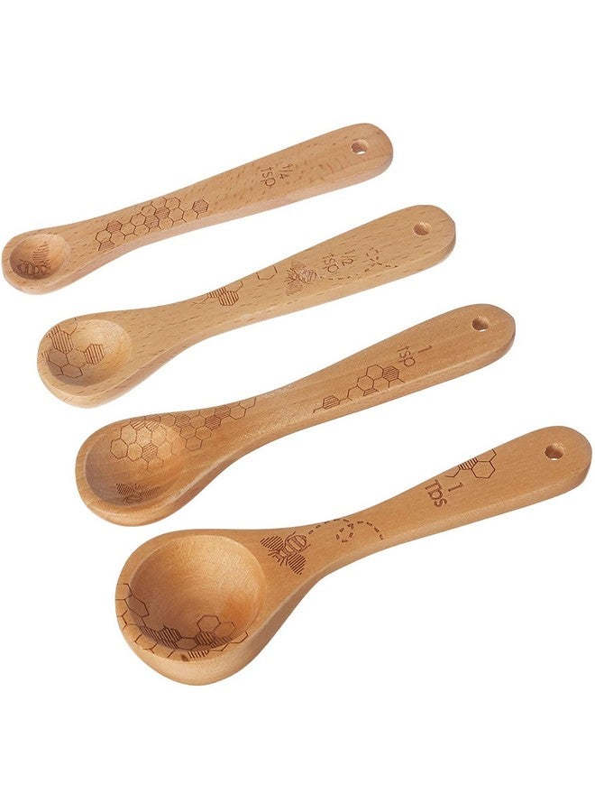 Talisman Designs Laser Etched Beechwood Measuring Spoons | Set of 4 | Honey Bee Design | Natural Wooden Measuring Spoons Set | Cute & Functional Kitchen Tools - Image 2