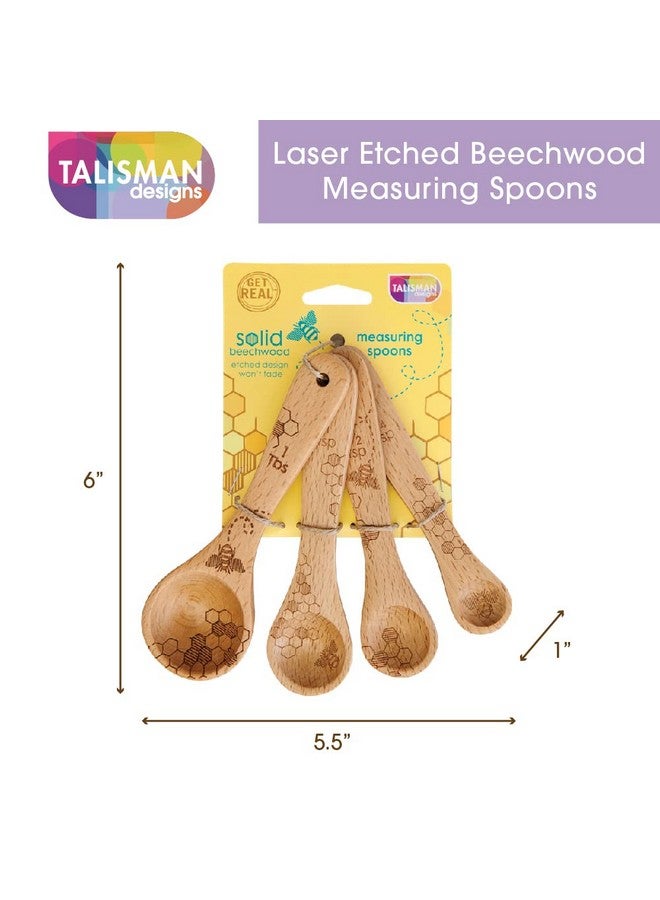 Talisman Designs Laser Etched Beechwood Measuring Spoons | Set of 4 | Honey Bee Design | Natural Wooden Measuring Spoons Set | Cute & Functional Kitchen Tools - Image 3