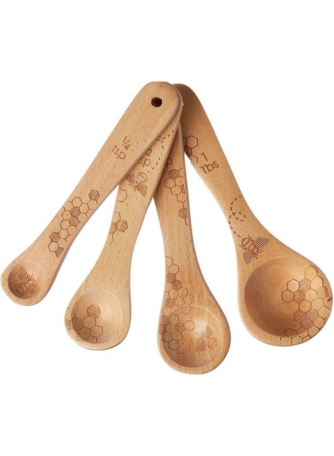 Talisman Designs Laser Etched Beechwood Measuring Spoons | Set of 4 | Honey Bee Design | Natural Wooden Measuring Spoons Set | Cute & Functional Kitchen Tools - Image 1