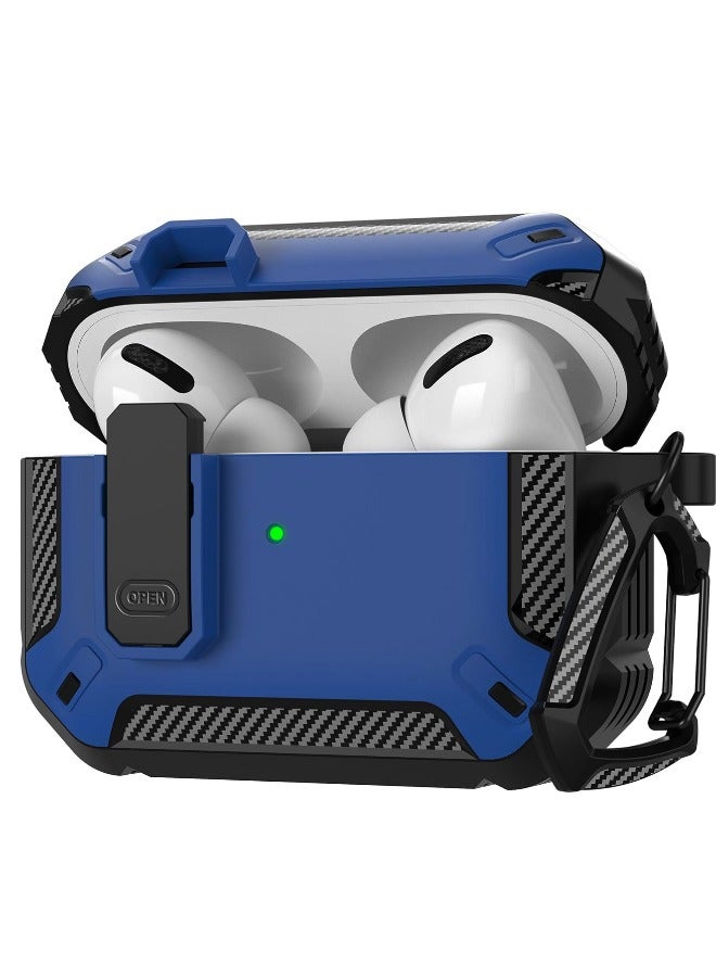 Airpods Pro 2nd Generation Case Cover with Lock, AirPods Pro 2 Protective Case Cover, Military Hard Shell Rugged Shockproof Cover with Keychain Compatible with Apple Airpods Pro 2 (Black/Blue) - Image 1