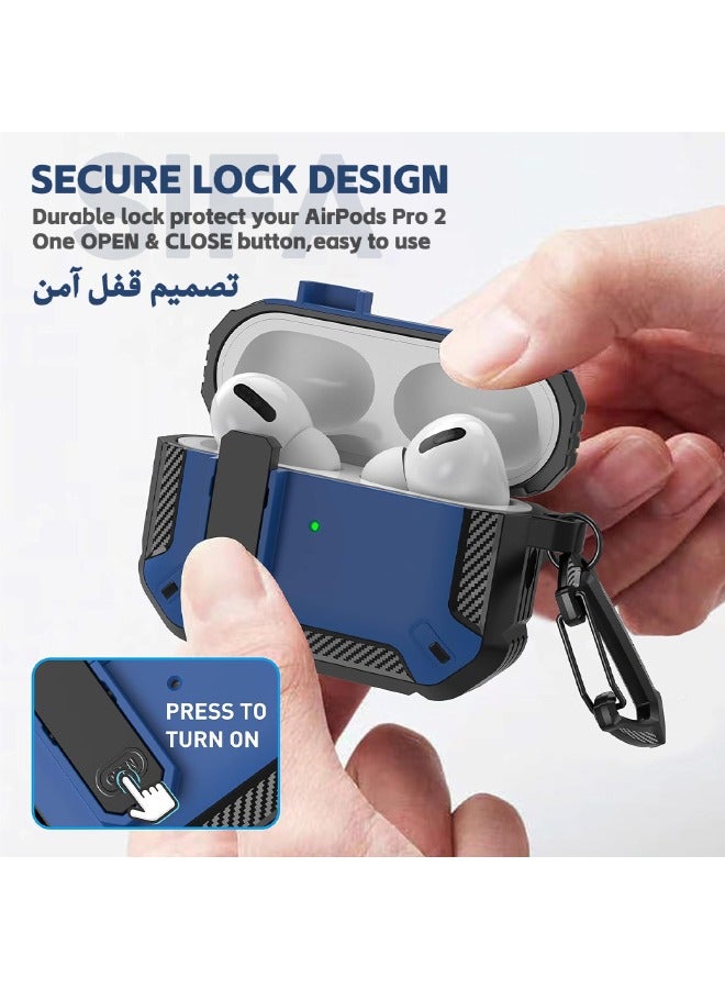 Airpods Pro 2nd Generation Case Cover with Lock, AirPods Pro 2 Protective Case Cover, Military Hard Shell Rugged Shockproof Cover with Keychain Compatible with Apple Airpods Pro 2 (Black/Blue) - Image 2