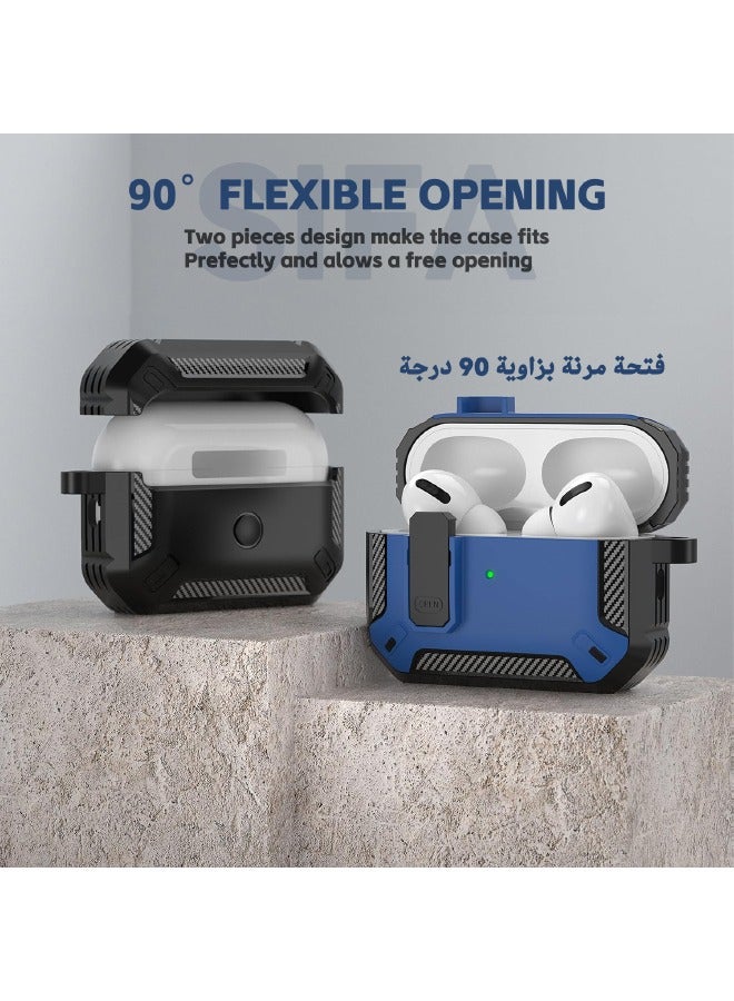 Airpods Pro 2nd Generation Case Cover with Lock, AirPods Pro 2 Protective Case Cover, Military Hard Shell Rugged Shockproof Cover with Keychain Compatible with Apple Airpods Pro 2 (Black/Blue) - Image 4