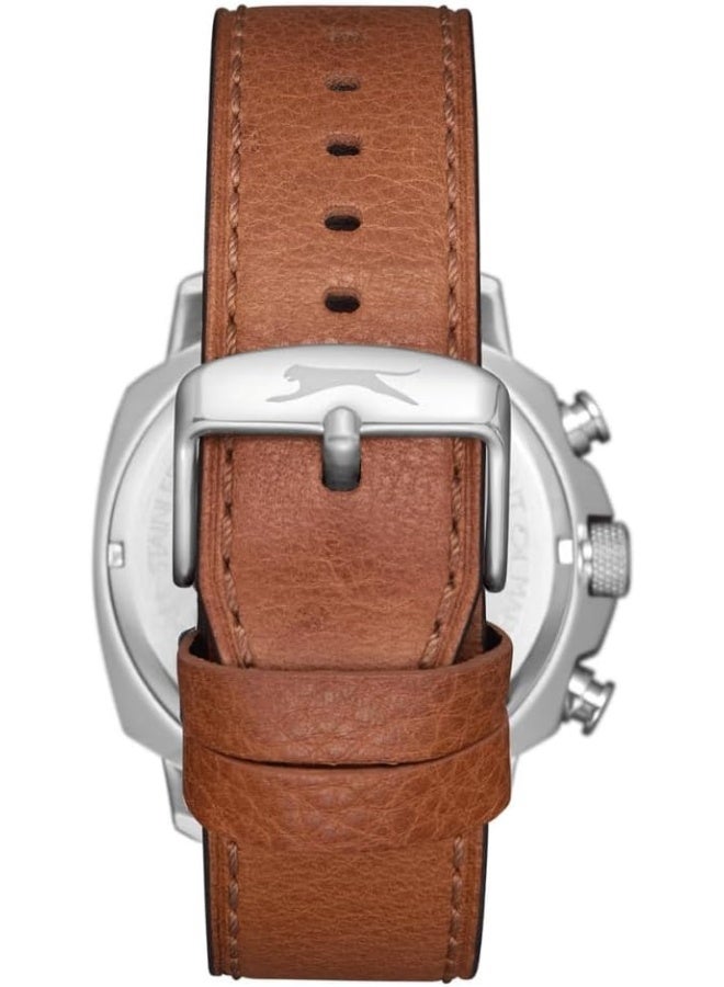 سلازنجر ساعة سلازينجر للرجال، عرض متعدد الوظائف وسوار جلدي - جملي - Image 4