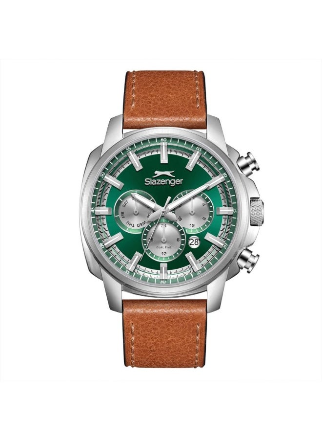 سلازنجر ساعة سلازينجر للرجال، عرض متعدد الوظائف وسوار جلدي - جملي - Image 1
