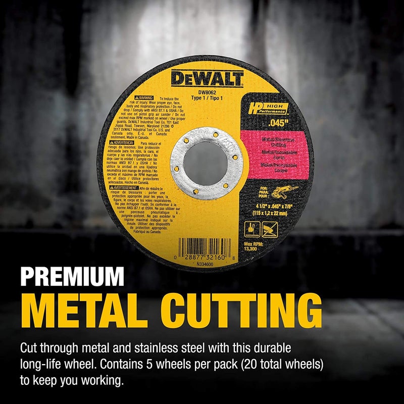 DEWALT Cutting Wheel, General Purpose Metal Cutting, 4-1/2-Inch, 5-Pack (DW8062B5) - Image 4